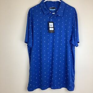 PGA Tour Polo Shirt Men XL Blue Golf Club Pattern Short Sleeve Performance NWT